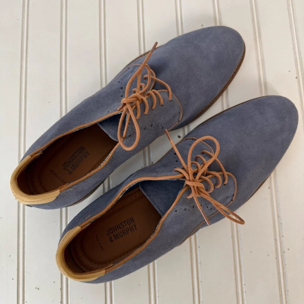 Men's Blue Suede Lace-Up Dress Shoes with Tan Accents